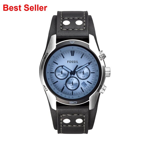 Stainless Steel and Leather Chronograph Watch with Date Window